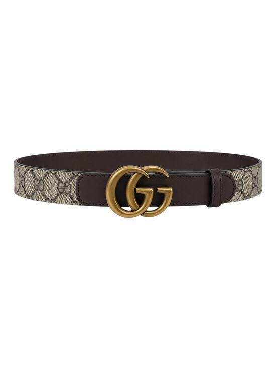 Gucci Canvas Monogram GG Buckle Supreme Leather Belt Brown Size 85cm/34\